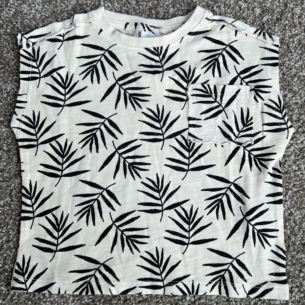 Zara Cream and Black Leaf Pattern Top